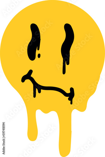 Acid smile face. Psychedelic symbol of rave and techno. Funny sticker for crazy print.