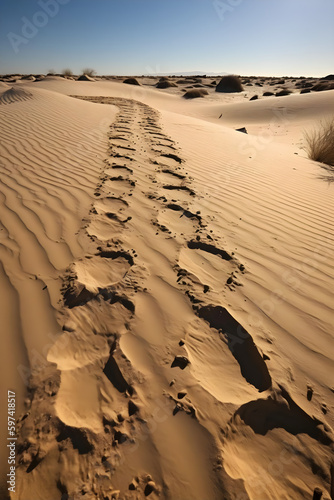 fossilized sand impressions, timeless frozen remnants of ancient flora or fauna, clues to life's prehistoric past, geological imprints, sun-bathed desert treasures, a walk with echoes AI generated.