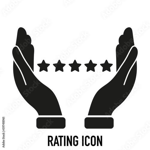 Customer satisfaction icon - hands holding five stars. Vector rating icon.