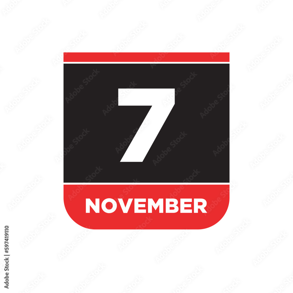 7th November calendar date icon. 7 Nov lettering. 7th November calendar date icon. 7 Nov lettering.