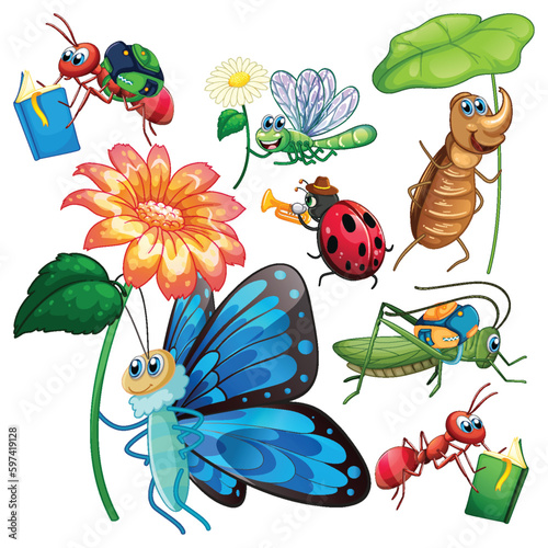 Set of various insect cartoon characters