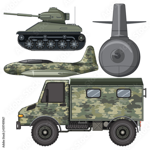 Set of military vehicles