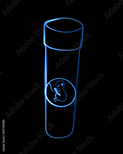 Vector isolated illustration of an embryo in a test tube. Artificial insemination concept neon drawing. Egg donation.