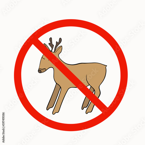 Deer ban. Vector isolated illustration of end of hunting season. Conservation of nature. Prohibition of killing roe deer. Roe deer on the roads.