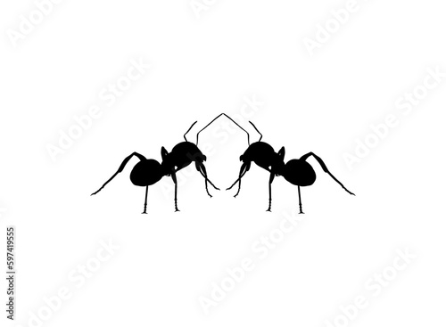 Pair of the Ant Silhouette for Art Illustration, Logo, Pictogram, Website, or Graphic Design Element. Vector Illustration