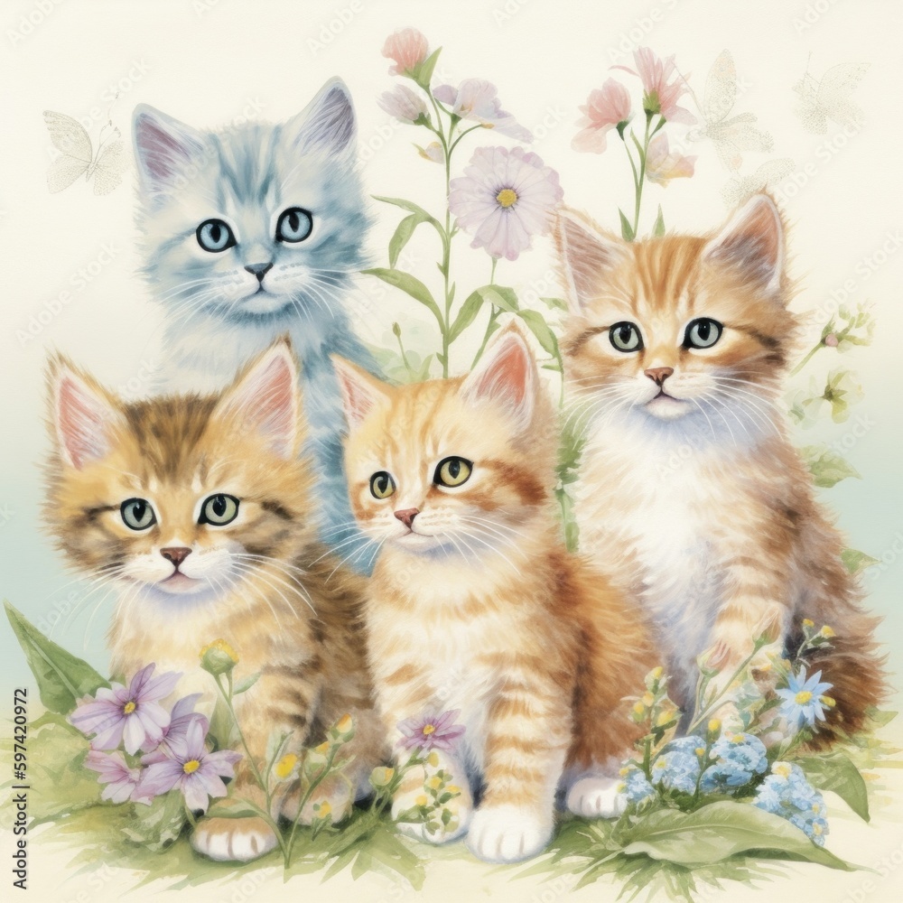lovely cute Kitten Illustration, AI Generative