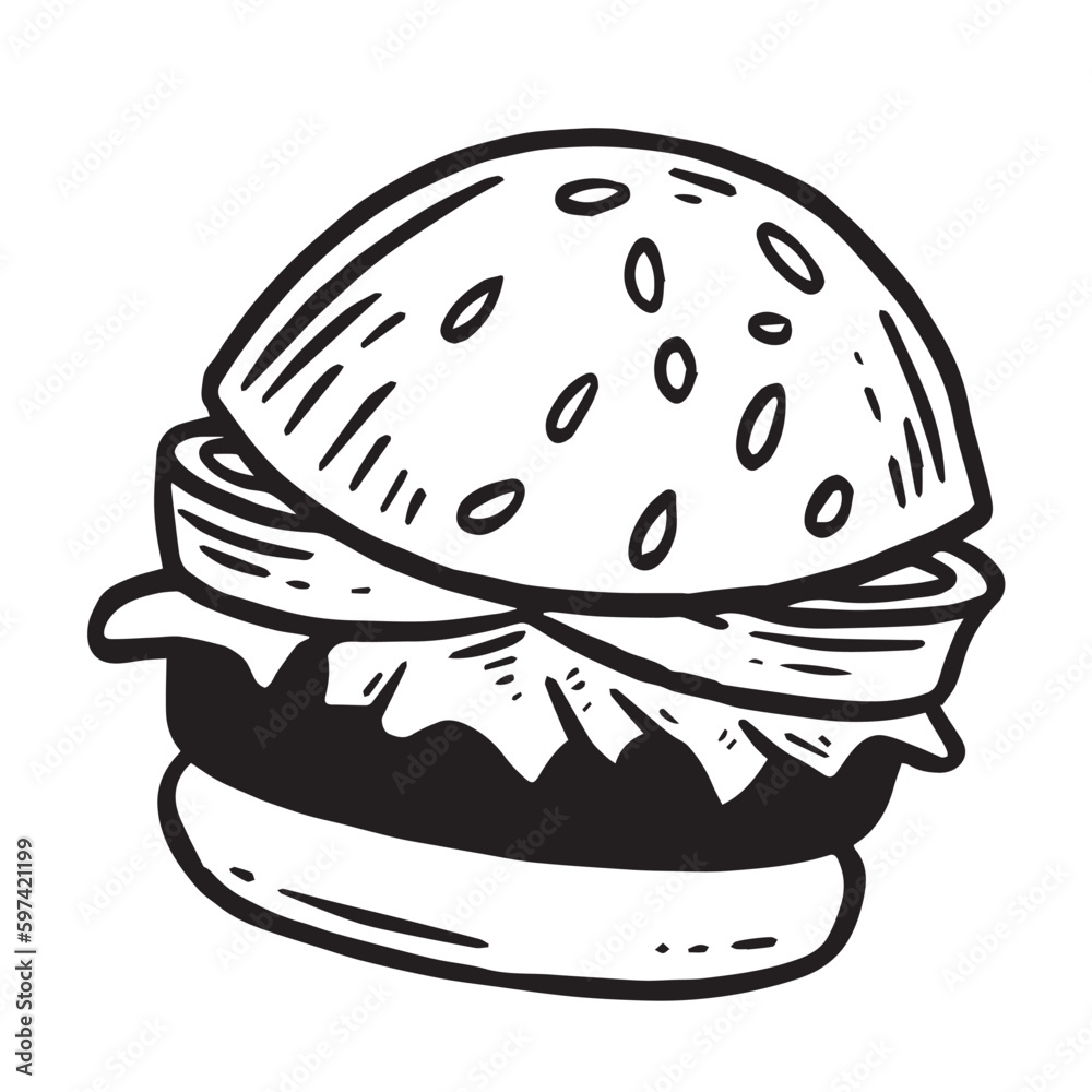 Hand drawn burger vector doodle. Hamburger sketch illustration for print, web and infographics. Hand drawn burger vector doodle. Hamburger sketch illustration for print, web and infographics.