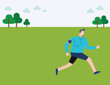 male running athlete. man trail runner sprinting for success goals and healthy lifestyle in nature landscape. fit male fitness model running at fast speed. vector illustration