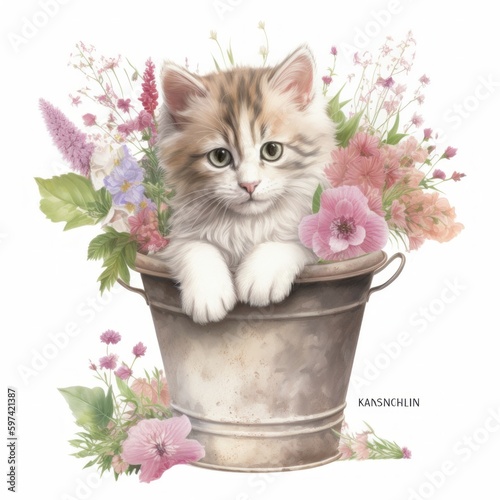 lovely cute Kitten Illustration, AI Generative © MendyZa