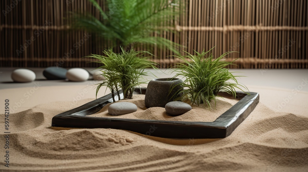 AI Generated. Photo macro of asian zen garden. Home decor meditation. Graphic Art