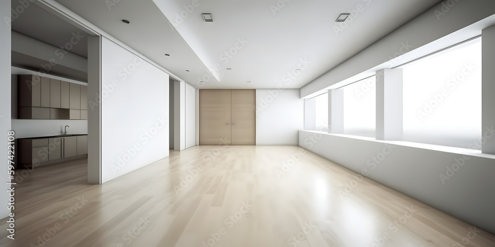 Obraz premium Empty modern room design, stock photo, real estate, room design, web design, interior, Generative AI