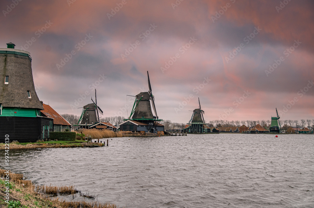 Fototapeta premium Zaanse Schans, Netherlands. March 27, 2023.