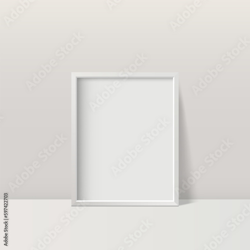 Vertical blank white photo frame. Image frame template.