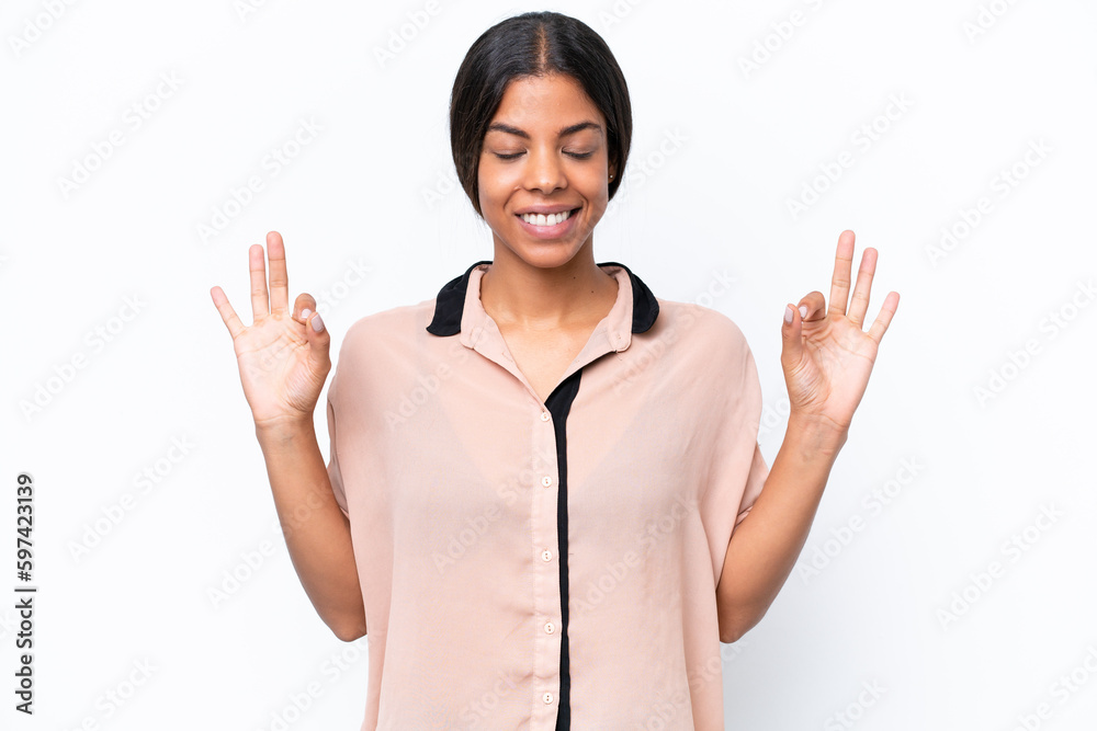Young African american woman isolated on white background in zen pose Young African american woman isolated on white background in zen pose