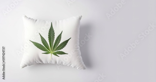 Tablou canvas Banner with pillow and cannabis leaf