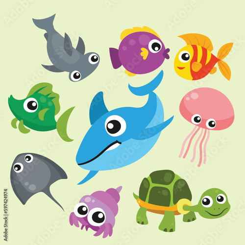 cartoon sea animals set © enggar