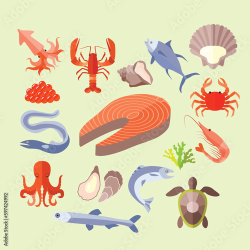 set of kinds of sea food
