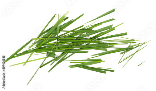 Green cut wild grass isolated on white background and texture, top view
