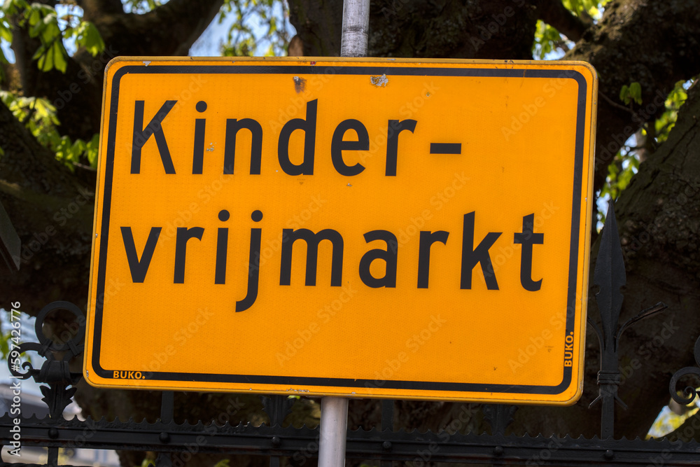 General Billboard Kindervrijmarkt Flea Market During Kingsday At The Artis Zoo At Amsterdam The Netherlands 27-4-2023