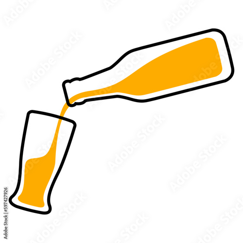 Logo cervecería. Silueta con líneas de una botella sirviendo cerveza a un vaso