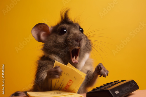 rat accountant, created by a neural network, Generative AI technology photo