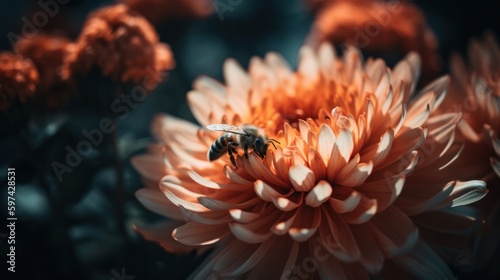 Bee on an orange anemone flower