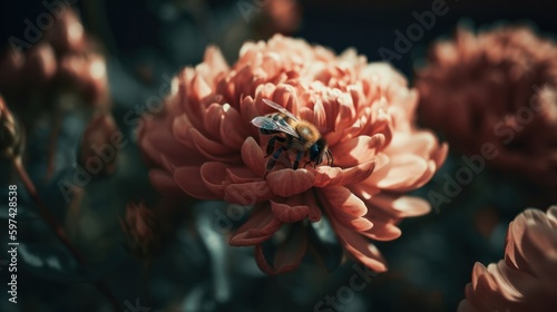 Macro of a a bee sitting on a flower