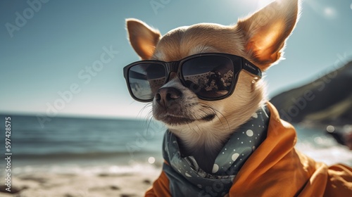 cool closeup portrait of chihuahua in sunglasses © bazusa