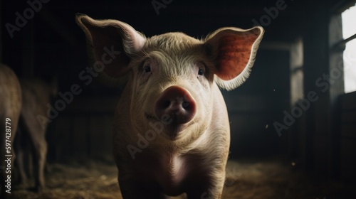 Close up portrait of a piglet pig in a farm © bazusa