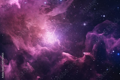 Vibrant purple space backdrop featuring nebula and stardust. Generative AI