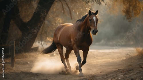 a brown horse runs a race. Generative AI