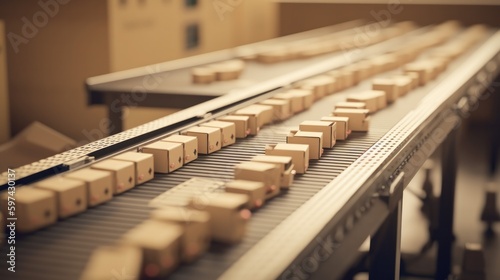a parcel on a conveyor belt at a factory. Generative AI