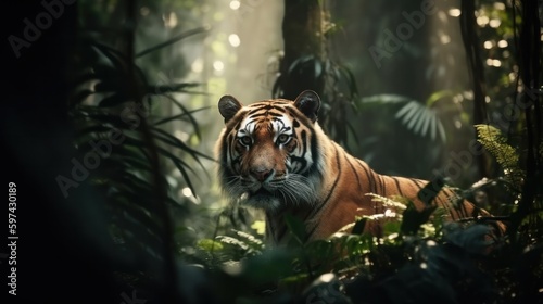 tiger in bamboo thickets. Generative AI
