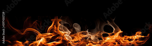 Burning fire on a black background. Generative AI 