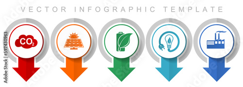 Industry icon set, miscellaneous pointer icons such as carbon dioxide, solar power,  renewable energy and factory for web design and mobile applications, infographic vector template