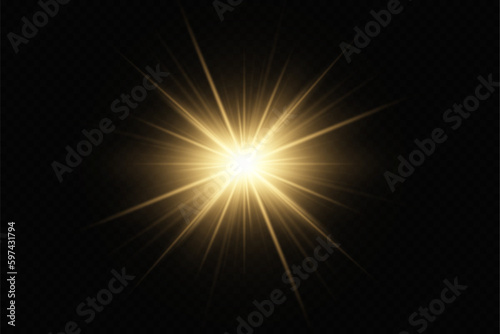 Fototapeta Naklejka Na Ścianę i Meble -  Golden light vectors.Bright gold star.Light flash.Gold glitter.