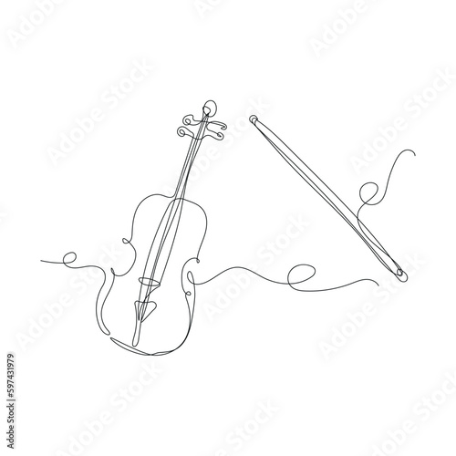 Continuous line art Violin. One line musical instrument isolated on white. Vector illustration
