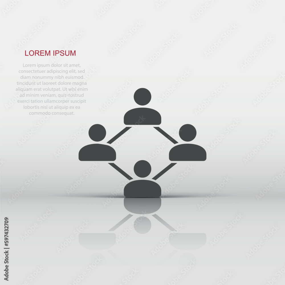 Vector social network icon in flat style. People connection sign illustration pictogram. Network business concept.