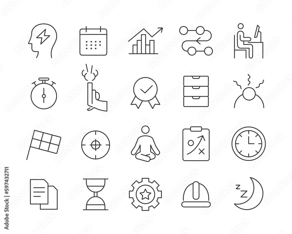 Productivity Icons - Vector Line. Editable Stroke.