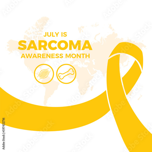 July is Sarcoma Awareness Month vector illustration. Yellow cancer awareness ribbon vector. Muscle and bone simple icon set. Important day