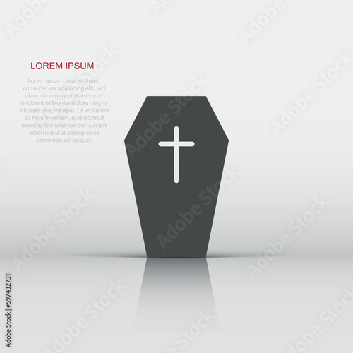 Vector halloween grave icon in flat style. Gravestone sign illustration pictogram. Rip business concept.