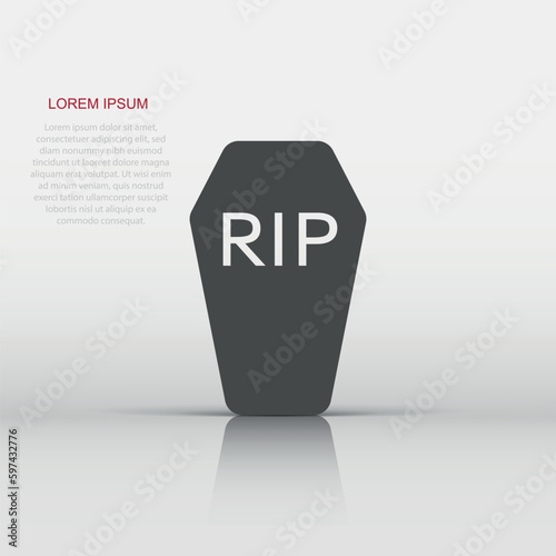 Vector halloween grave icon in flat style. Gravestone sign illustration pictogram. Rip business concept.