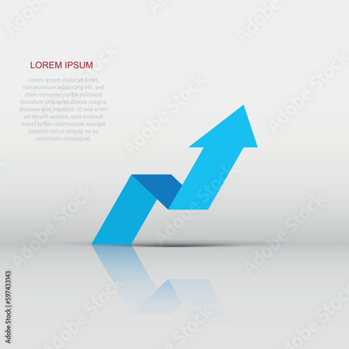 Vector arrow growing graph icon in flat style. Progress arrow grow sign illustration pictogram. Cursor business concept.