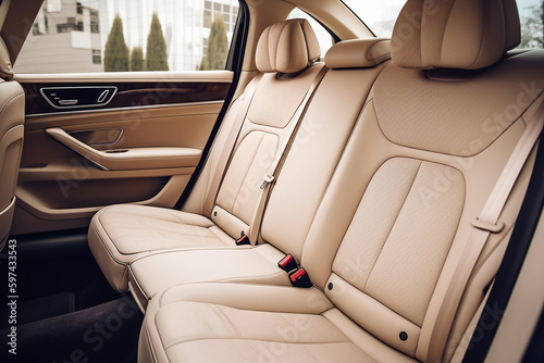 rear seats in the interior of a luxury car, created by a neural network, Generative AI technology photo
