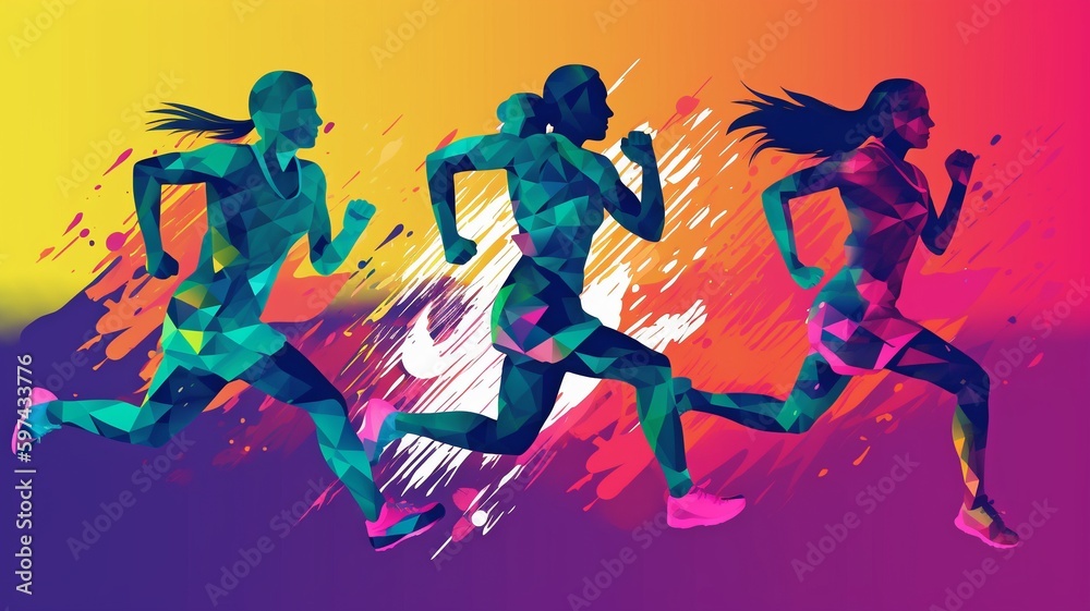 picture of young athletes sprinting boys and girls against a vibrant backdrop that perfectly depicts the thrill of athletics.  The Generative AI