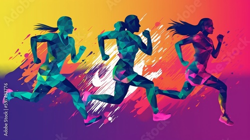 picture of young athletes sprinting boys and girls against a vibrant backdrop that perfectly depicts the thrill of athletics. The Generative AI