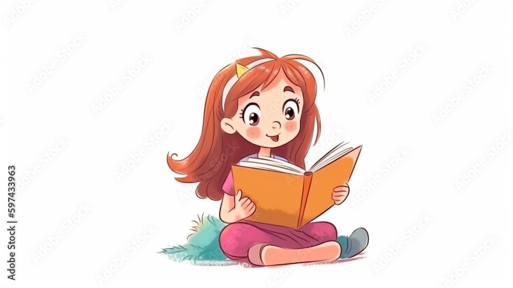 female reader with a white backdrop. The Generative AI female reader with a white backdrop. The Generative AI