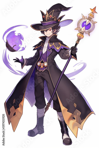 黒魔術師の男性キャラクターの全身イラスト(AI generated image)