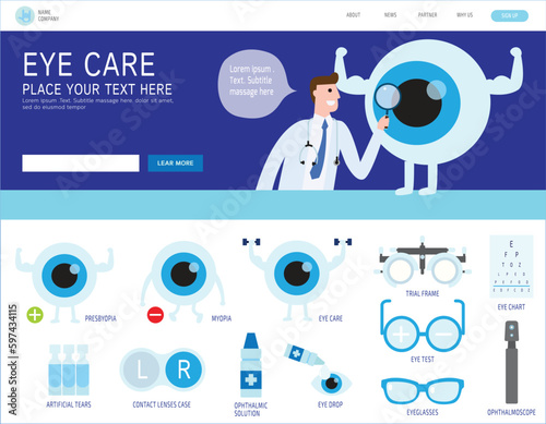 health vision sight. medical concept. eye care infographic element. for banner header web and landing page. set flat icon vector illustration cartoon design.