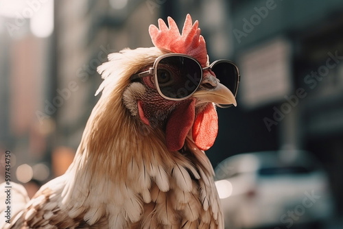 rooster in sunglasses photo